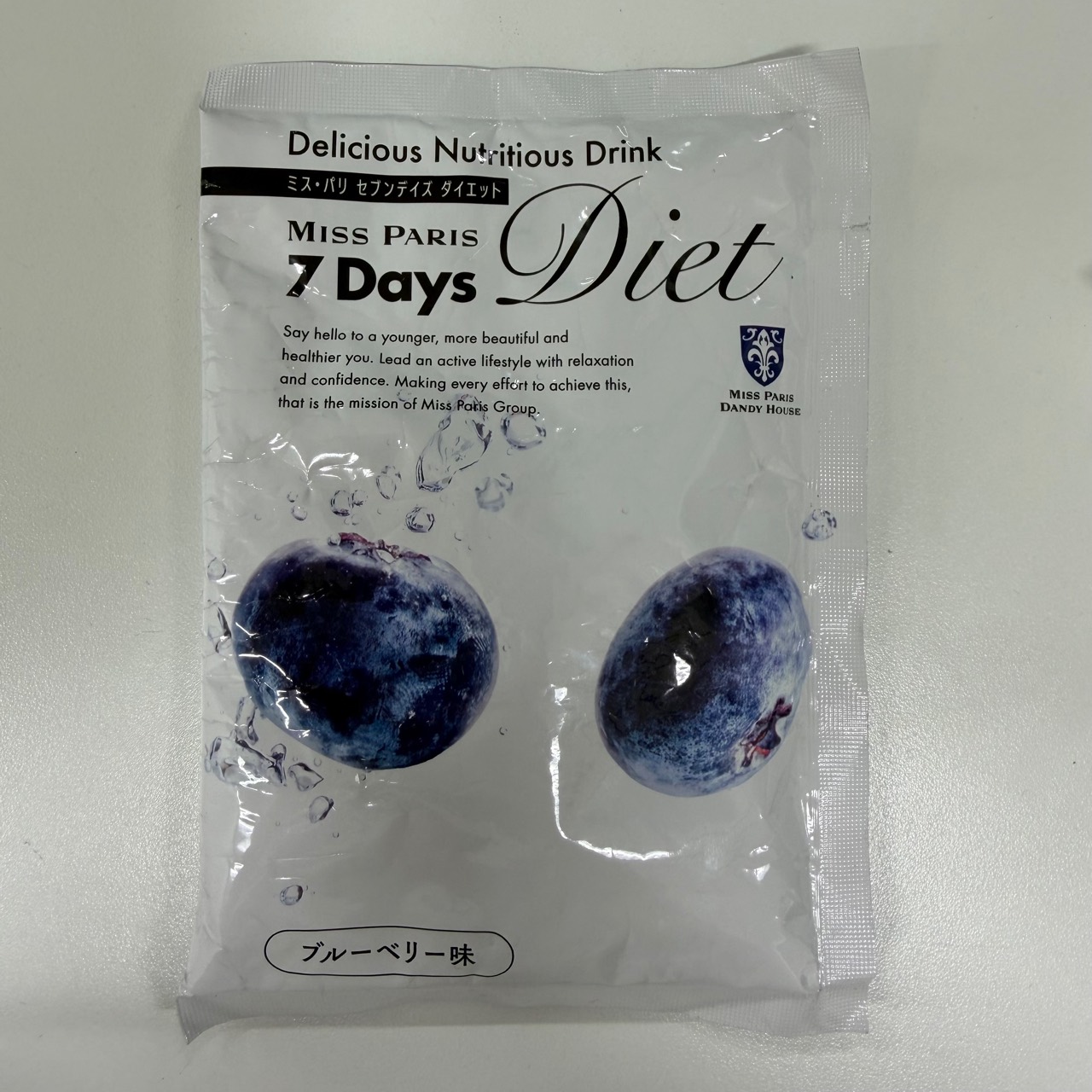 実際に使っているミス・パリ 7Days Diet ブルーベリー味のパッケージ表面